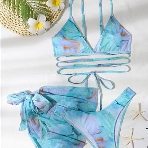 3 piece marble print bikini swimsuit